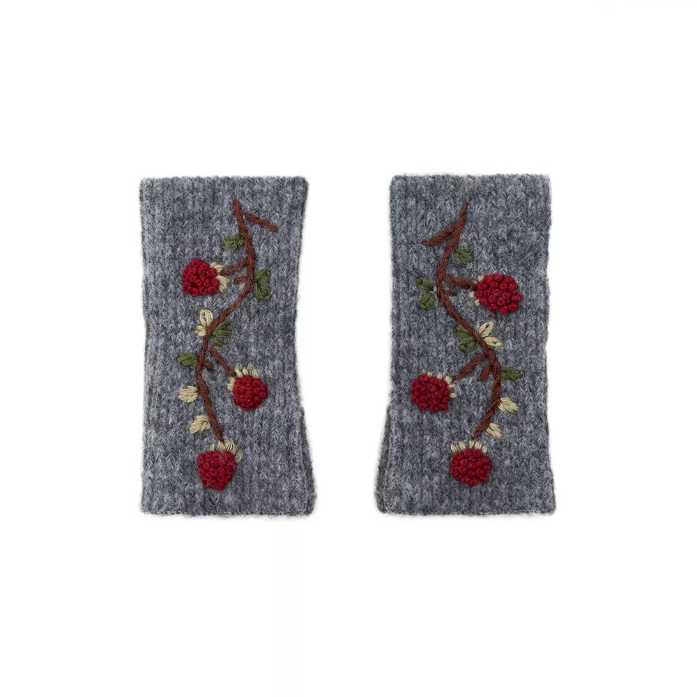 FLORAL EMBROIDERED KNIT MITTENS